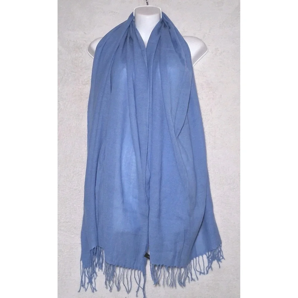 Ann Taylor Made in Italy Fringe Blue Scarf Wool Cashmere Silk Blend  70